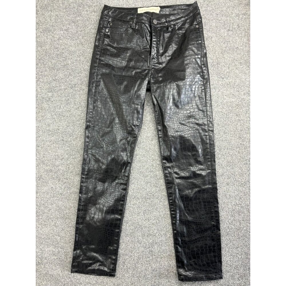 Soft Surroundings Pants Women's 6 Black Snakeskin Print Faux Leather Hi Rise